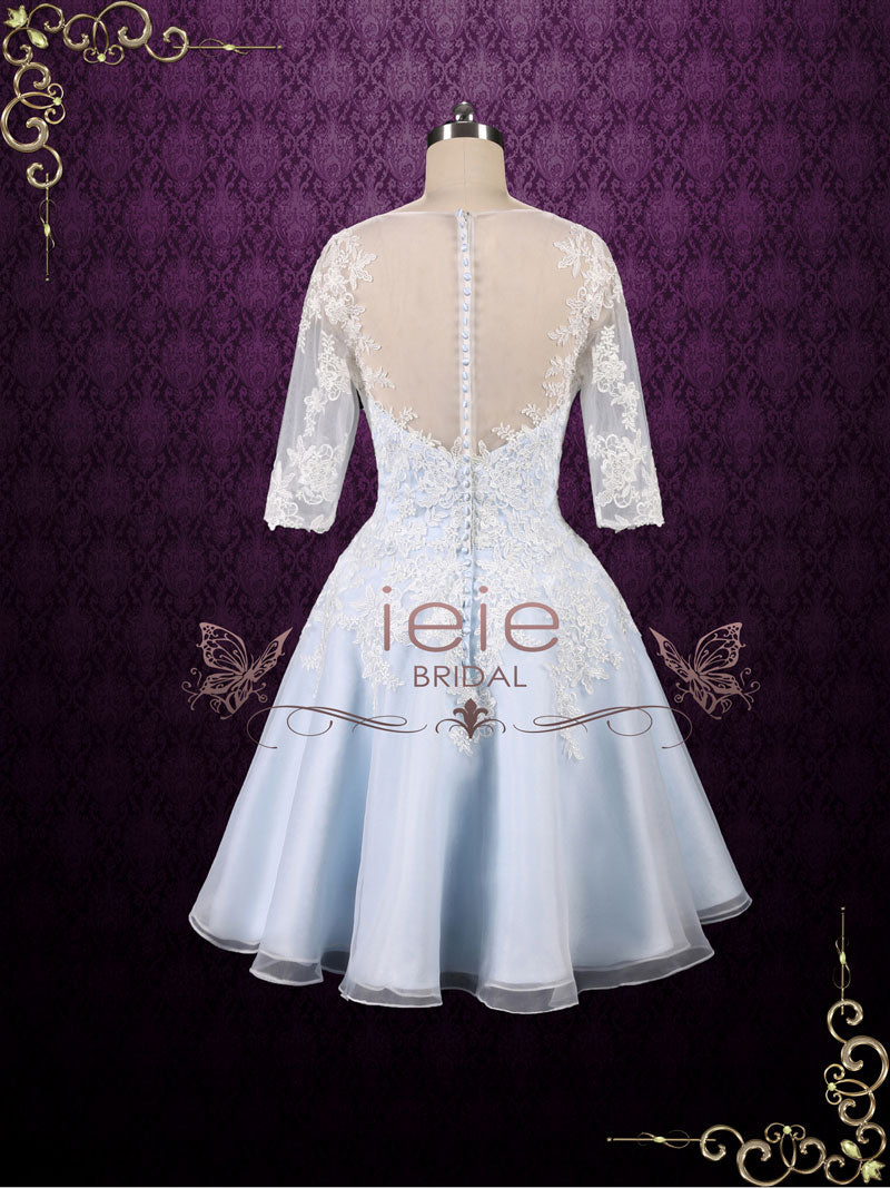 Ice Blue Short Lace Wedding Dress with Half Sleeves | Peyton – ieie Bridal