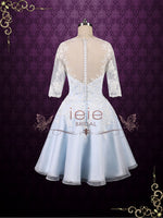 Ice Blue Short Lace Wedding Dress with Half Sleeves | Peyton