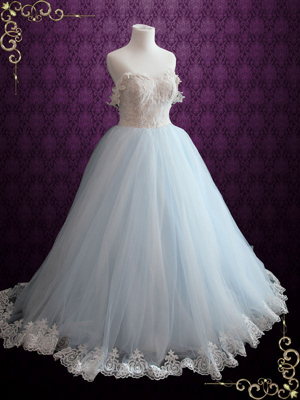 Light Blue Princess Wedding Dress With Lace Bodice and Tulle Ball Gown Skirt | Faith