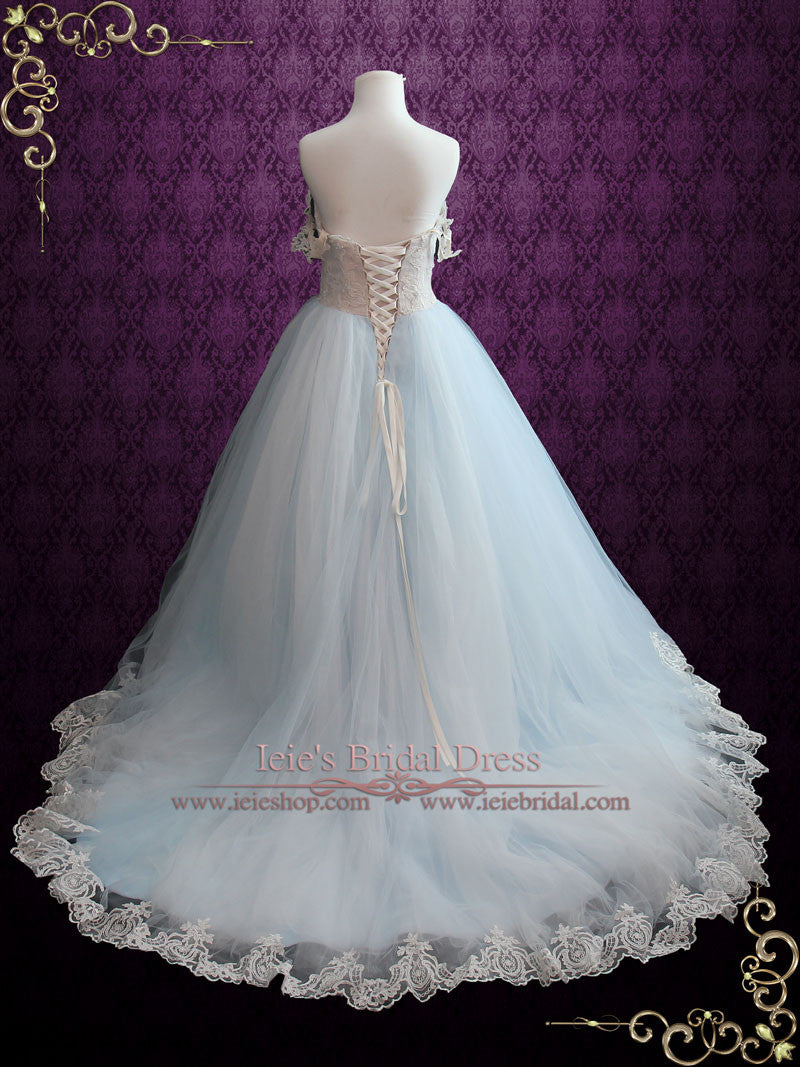 Buy Light Blue Lace Appliques Ball Gown Tulle Prom Dresses Princess Wedding  Dresses RS332 Online  rosepromdress