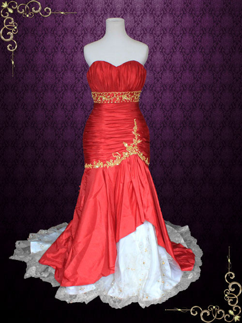 Strapless Red and Gold Mermaid Wedding Dress OLIVIA