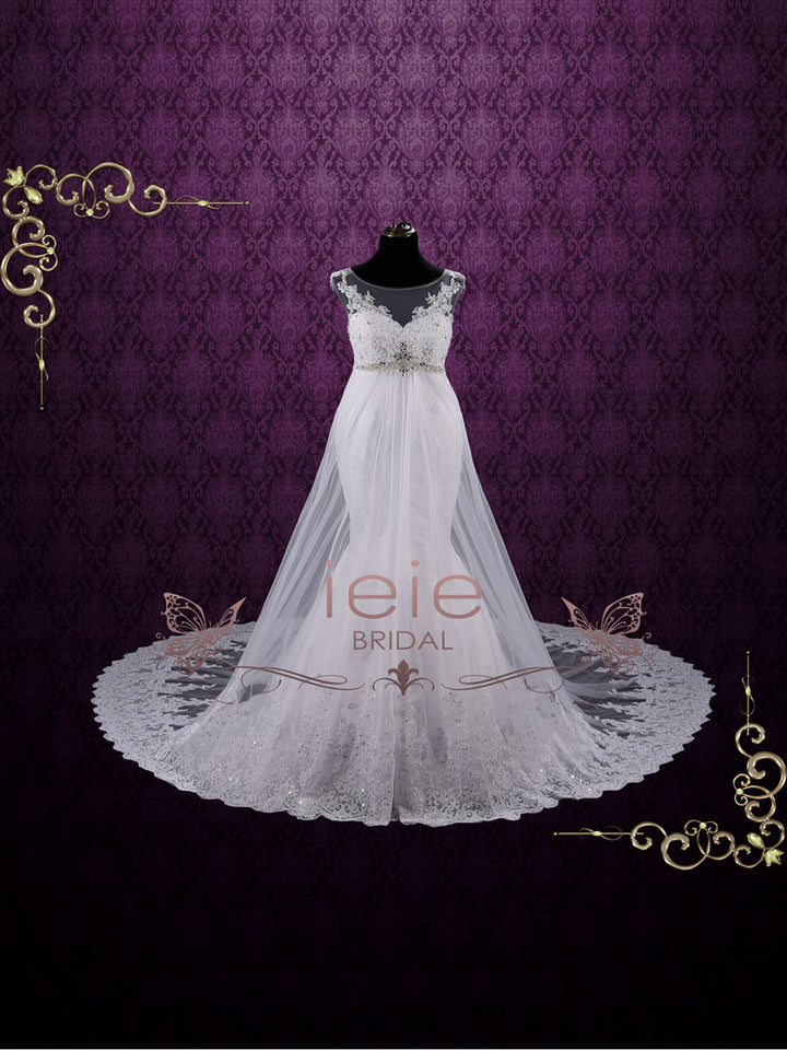 Mermaid Fitted Lace A-line Lace Wedding Dress JESSICA Size 4 / White Mermaid Fitted Lace A-line Lace Wedding Dress JESSICA Size 4 / White