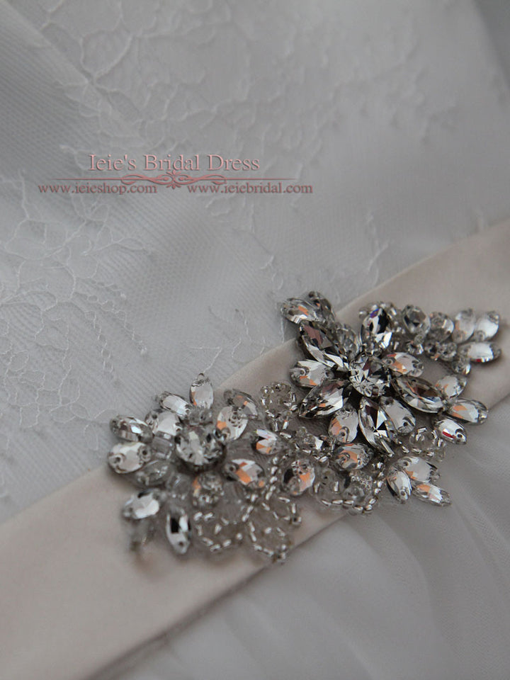 Vintage Inspired Tea Length Illusion Neck Tull Wedding Dress