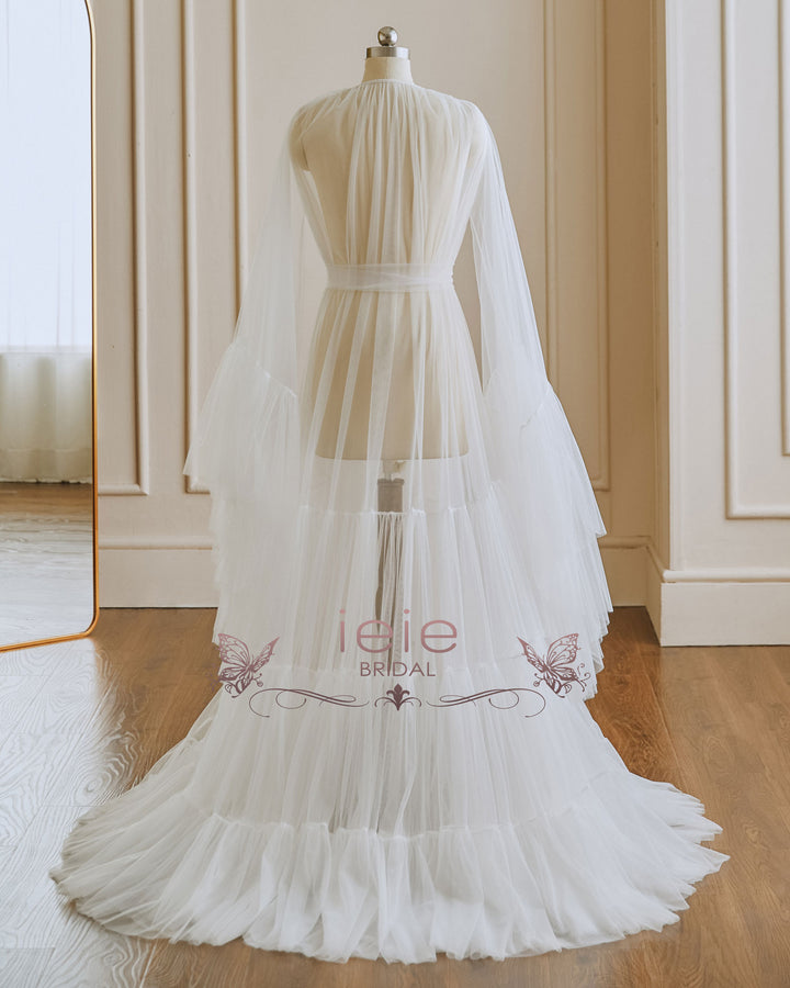 Ivory Tulle Robe with Ruffles RR2202