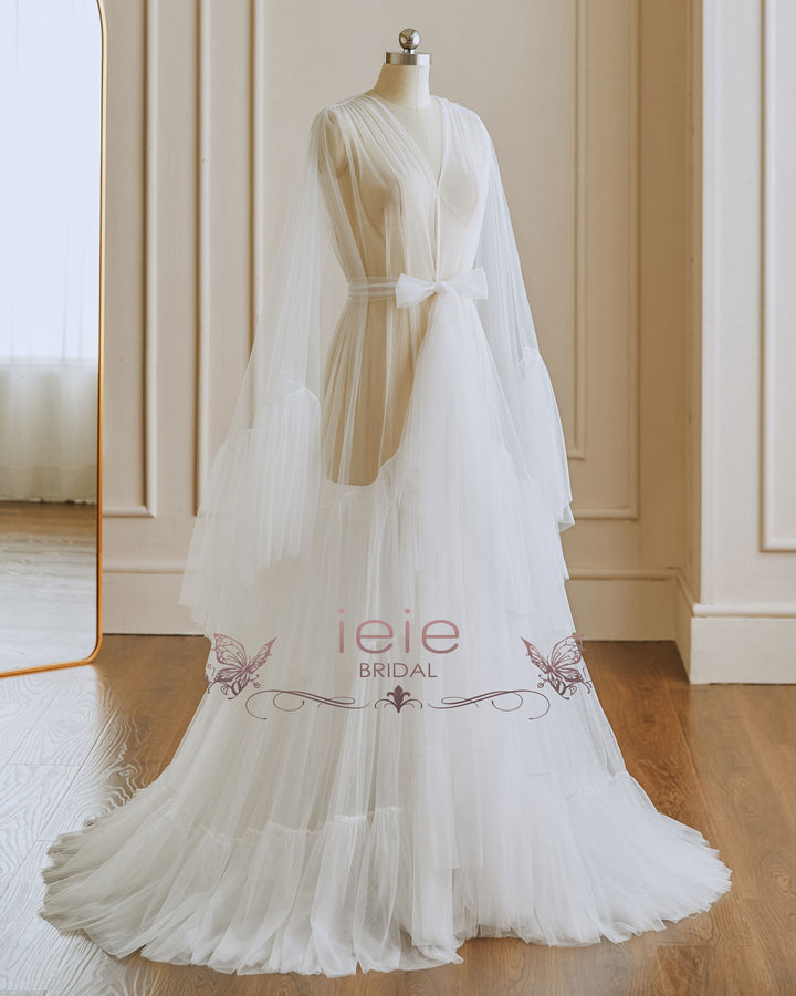 Ivory Tulle Robe with Ruffles RR2202