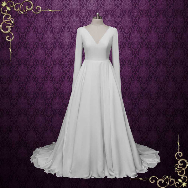 Simple Elegant Chiffon A-line Wedding Dress with Sleeves | MELIA