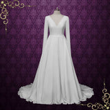 Simple Elegant Chiffon A-line Wedding Dress with Sleeves | MELIA