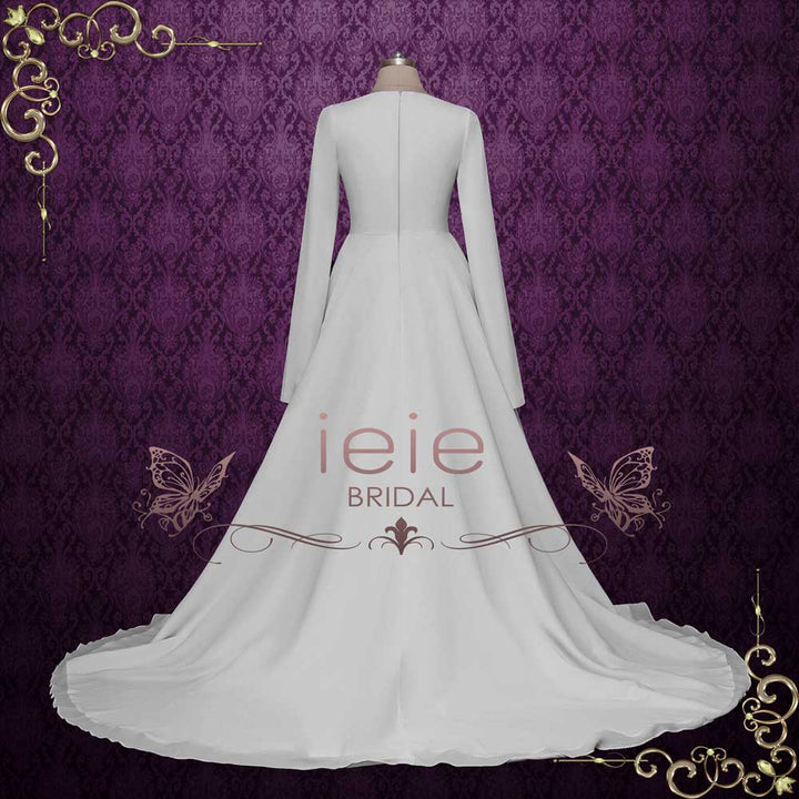 Simple Elegant Chiffon A-line Wedding Dress with Sleeves | MELIA