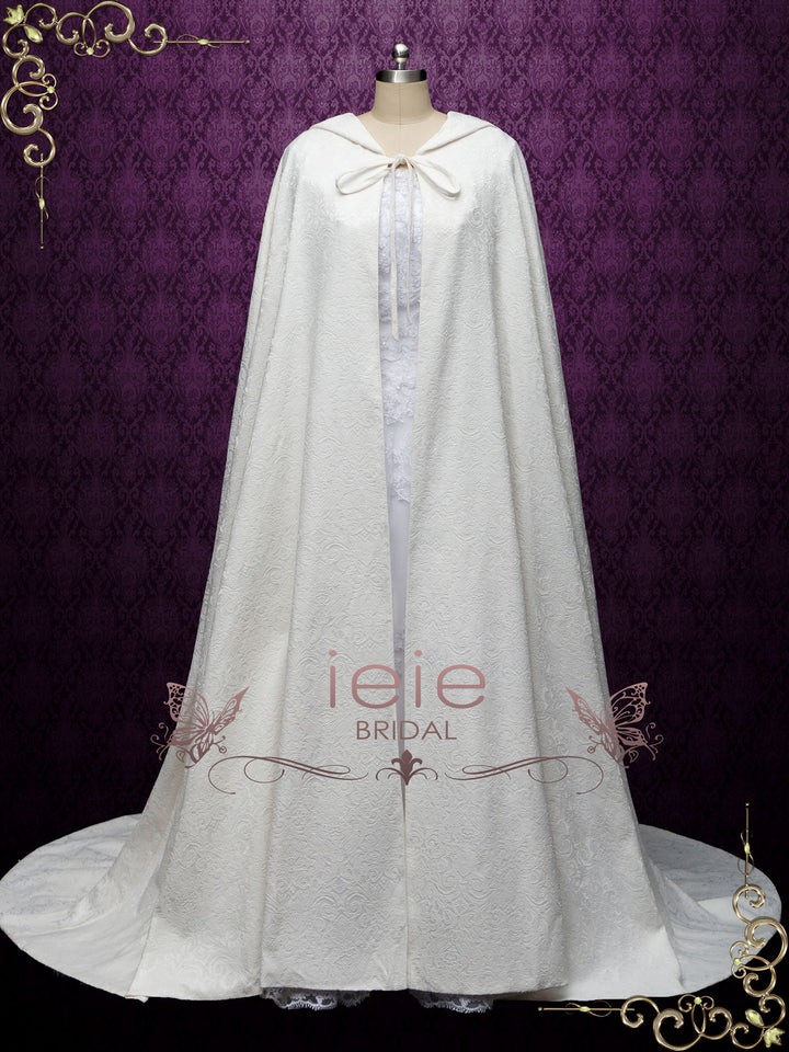 Ivory Medieval Cotton Jacquard Wedding Cloak Y200502