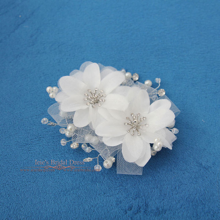 Bridal Ivory Twin Flower Hair Clip VG1034