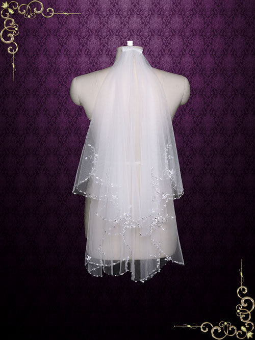 2 Tier Fingertip Bridal Veil with Sparkly Beadings on Edge VG1020