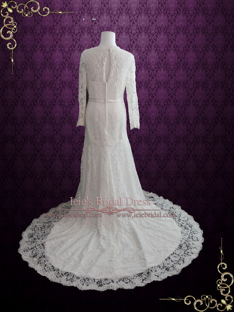 Slim A-line Lace Wedding Dress with Long Sleeves GABRIELLA