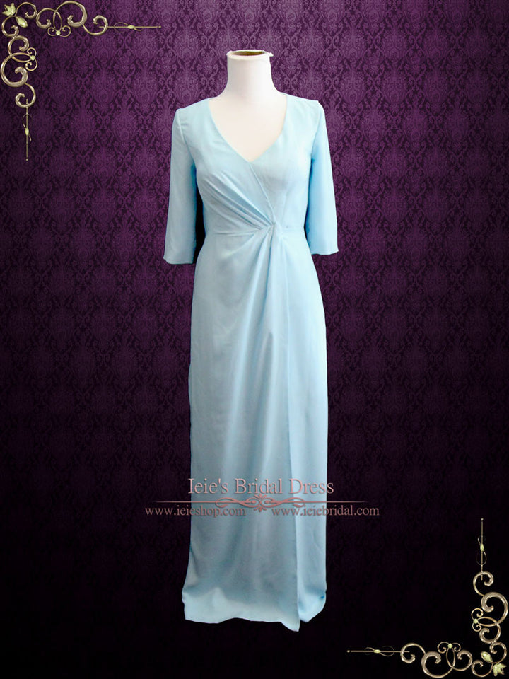 Powder Blue Formal Evening Prom Dress with Mid Sleeves | Kimberly