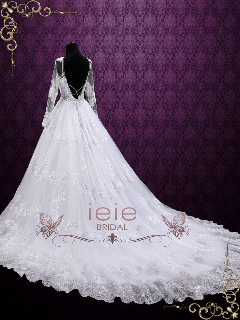 Ball Gown Lace Wedding Dress with Long Sleeves | Mila  ieie
