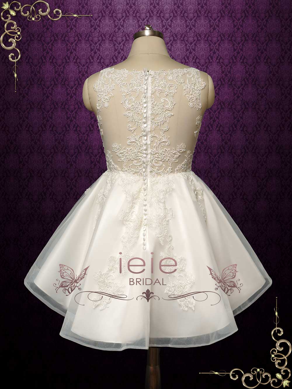 convertible short long wedding dress Sparkling 3D Floral Lace Short Wedding Dress with Detachable Overskirt and Long Sleeves