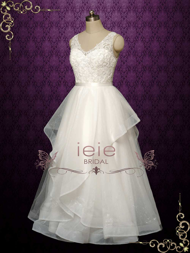 Convertible Short Lace Wedding Dress with Skirt ARWEN Size 16 / Ivory Convertible Short Lace Wedding Dress with Skirt ARWEN Size 16 / Ivory