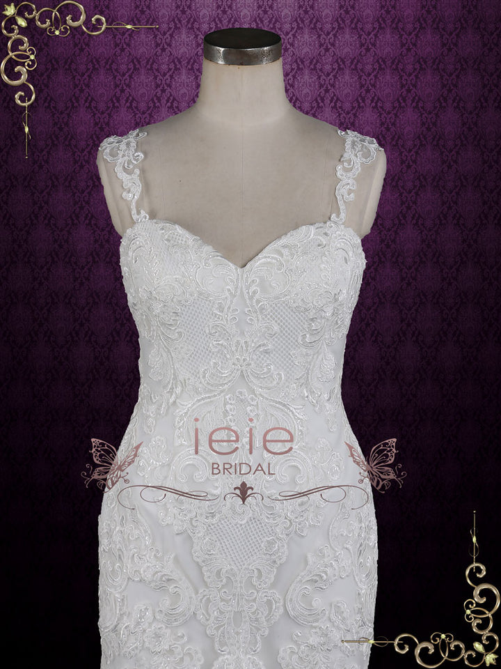 Vintage Lace Fit and Flare Wedding Dress with Straps | Lorita