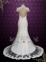 Lace Fit and Flare Wedding Dress with Mandarin Collar ANASTASIA