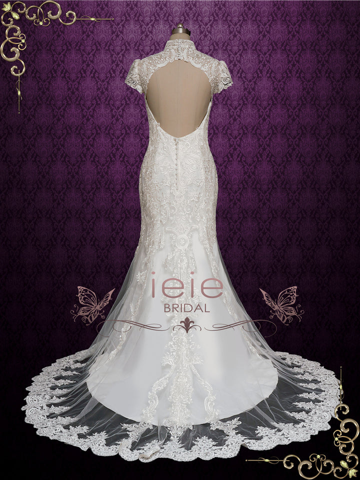 Lace Fit and Flare Wedding Dress with Mandarin Collar ANASTASIA