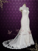Lace Fit and Flare Wedding Dress with Mandarin Collar ANASTASIA