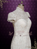 Lace Fit and Flare Wedding Dress with Mandarin Collar ANASTASIA