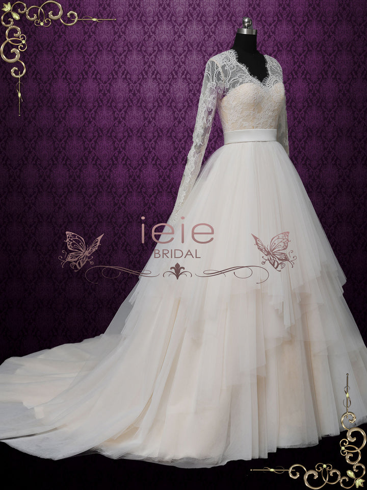 Lace Ball Gown Wedding Dress with Sleeves RYLEIGH