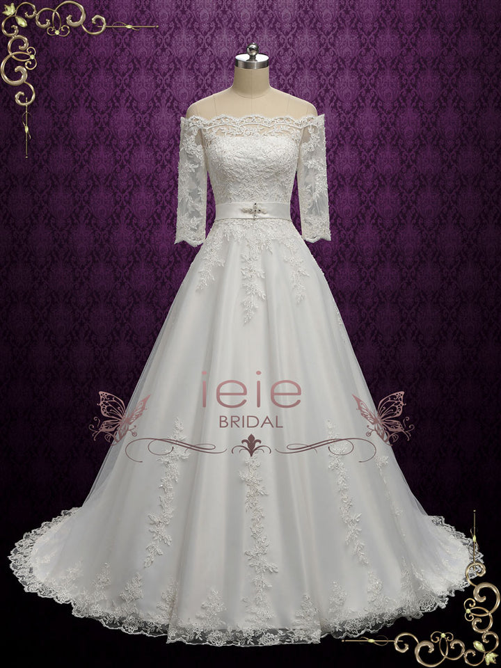 Vintage Style Lace Offer Shoulder Wedding Dress DEANNA