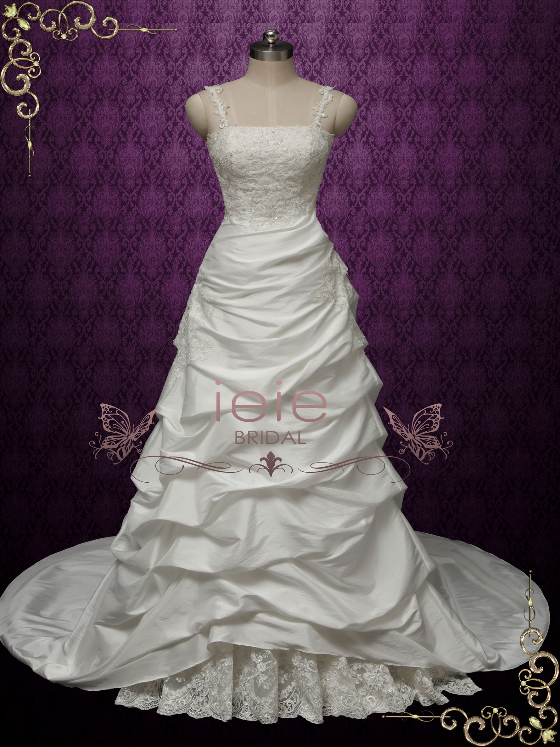 taffeta a line wedding dress GL3718 Straight Neckline Wrap-Over A-Line Wedding Gown