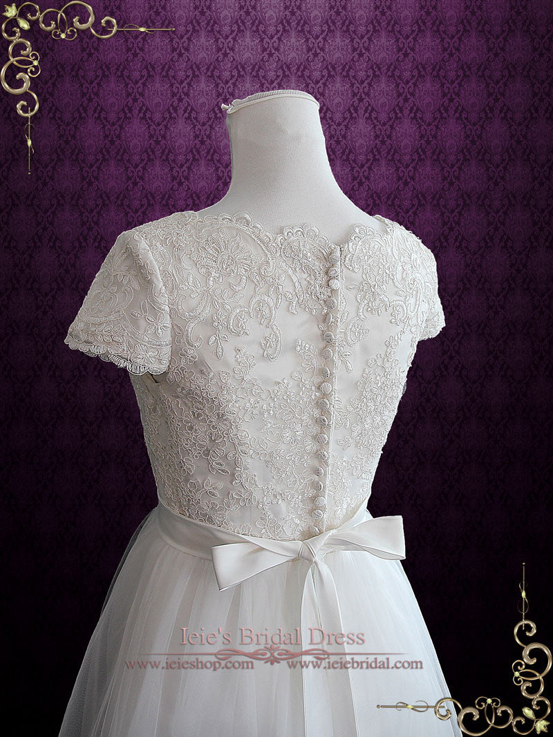 Whimsical Beach Lace Wedding Dress with Cap Sleeve ELISSA