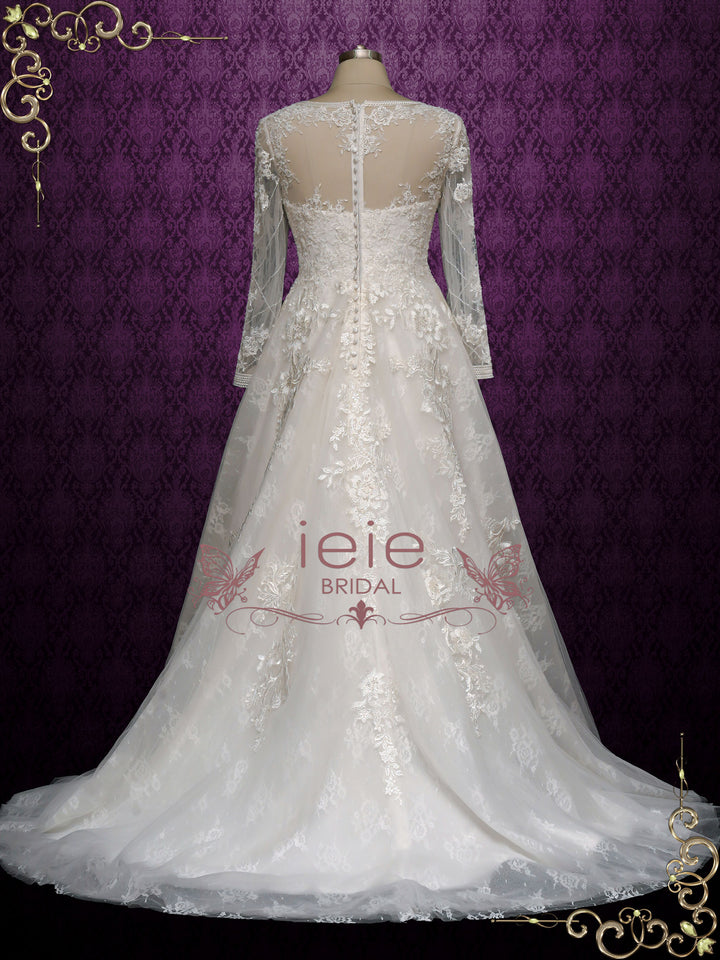 Lace Wedding Dress with Deep V Neckline EVELINA