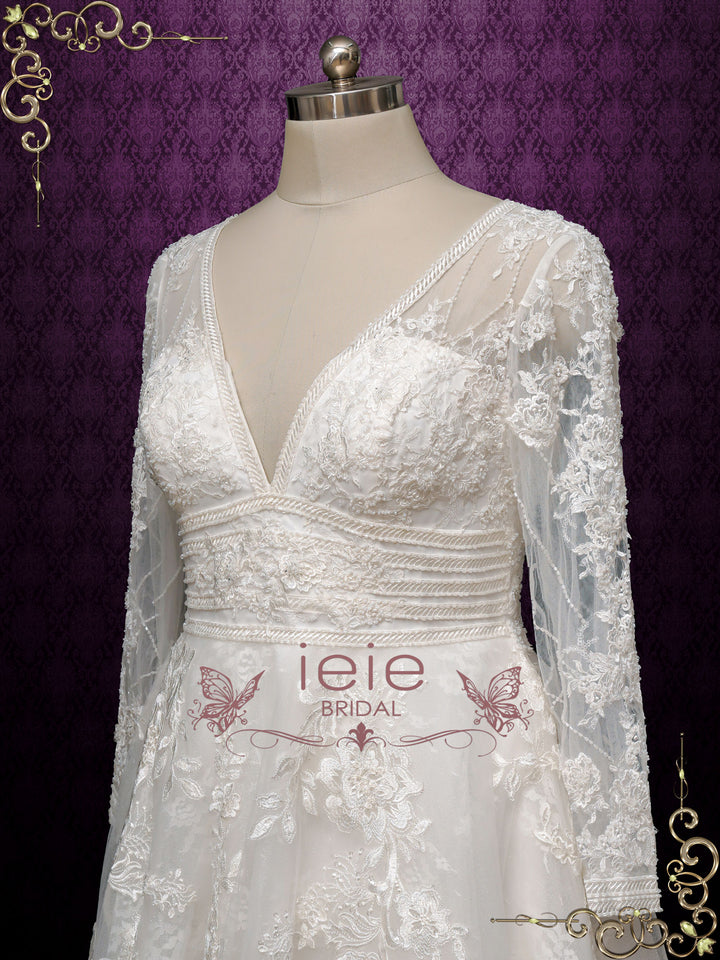 Lace Wedding Dress with Deep V Neckline EVELINA