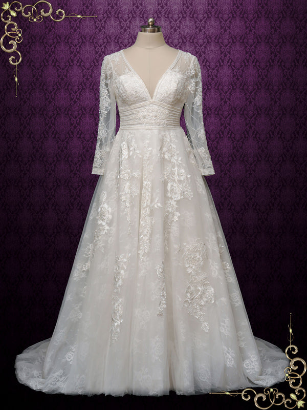Lace Wedding Dress with Deep V Neckline EVELINA