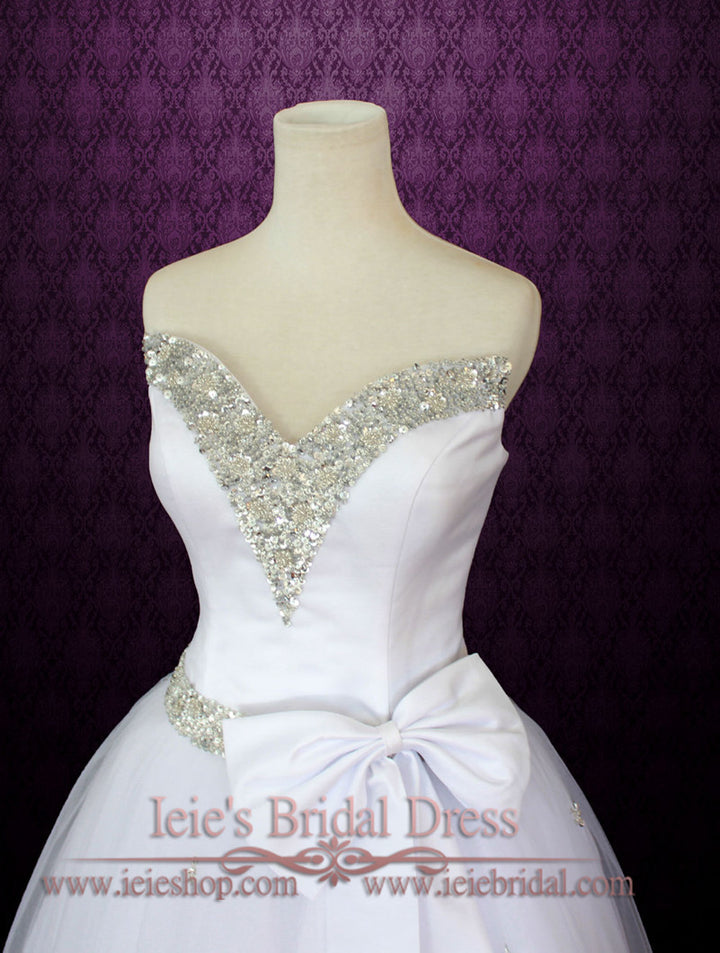 Strapless Retro 50s Ballerina Wedding Dress with Jeweled V Neck