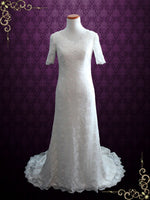 2 Piece Modest Cotton Lace Wedding Dress with Short Sleeves | Lorelle