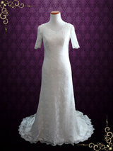 2 Piece Modest Cotton Lace Wedding Dress with Short Sleeves | Lorelle