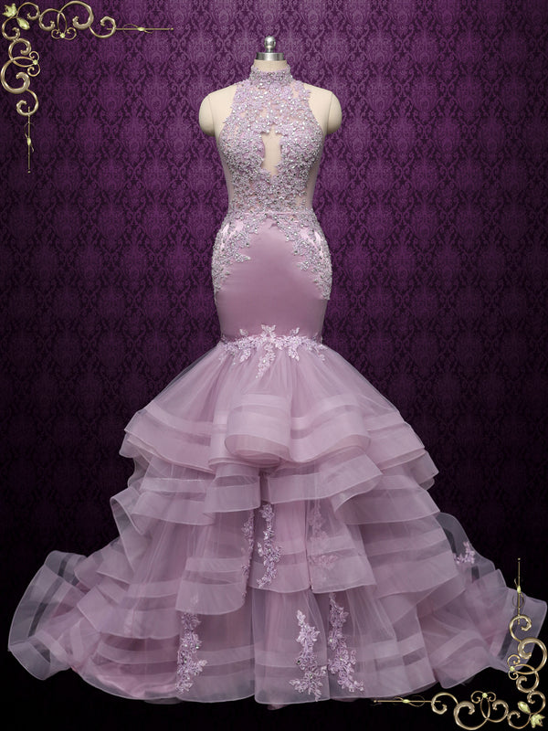 Lavender Mermaid Wedding Dress with Ruffles GLORIA-II