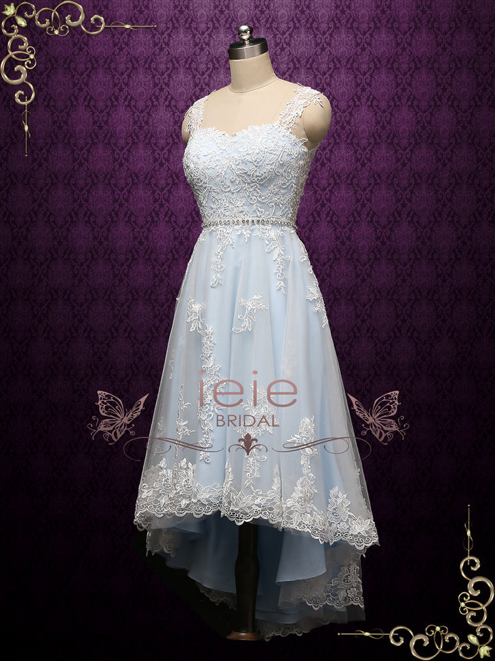 Blue Boho Destination Lace High Low Wedding Dress NELLIE