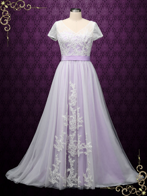 strapless open back dress Boho Embroidered Wedding Dress 4 US / Pale Purple