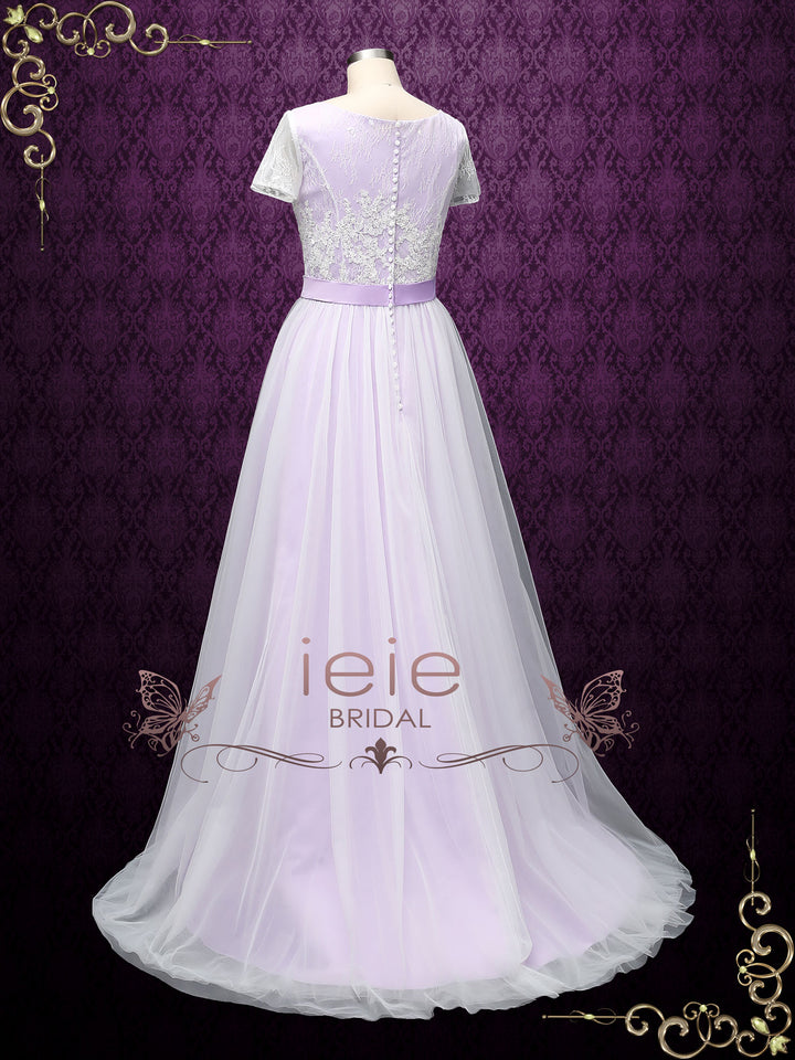 Bohemian Purple Lace Wedding Dress with Short Sleeves HAYLIE