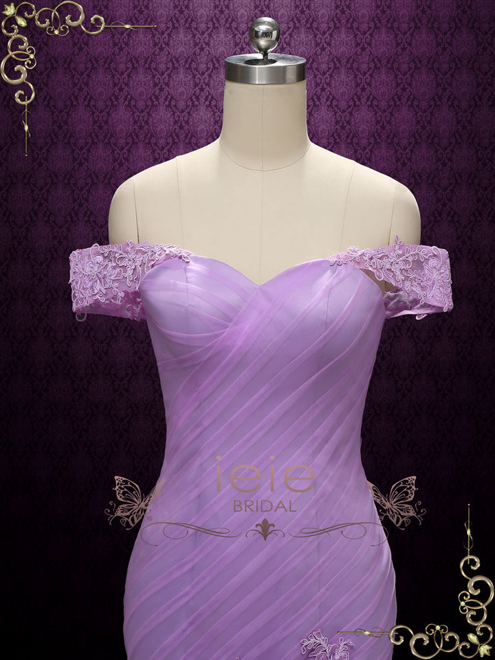Purple Off Shoulder Mermaid Wedding Dress | Lilac