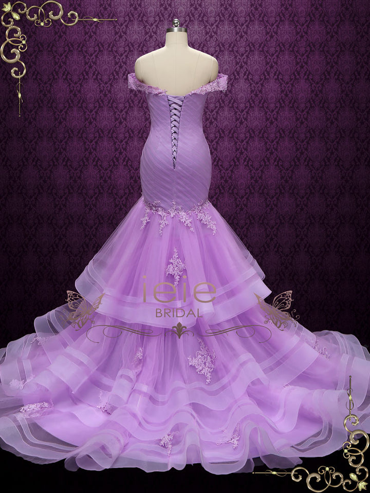 Purple Off Shoulder Mermaid Wedding Dress | Lilac