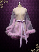 Lilac Purple Honeymoon Wedding Marabou Fur Edge Boudoir Robe CICI