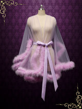 Lilac Purple Honeymoon Wedding Marabou Fur Edge Boudoir Robe CICI