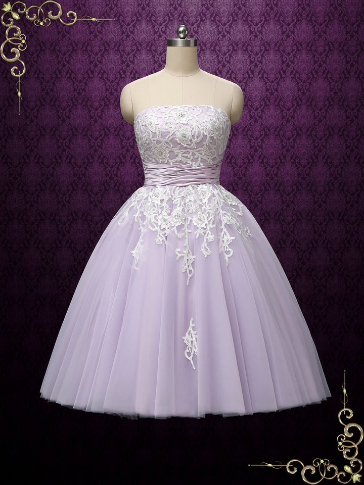 Lilac Purple Strapless Ballerina Style Tea Length Wedding Dress KELSEY Size 20W / Ivory Lilac Purple Strapless Ballerina Style Tea Length Wedding Dress KELSEY Size 20W / Ivory