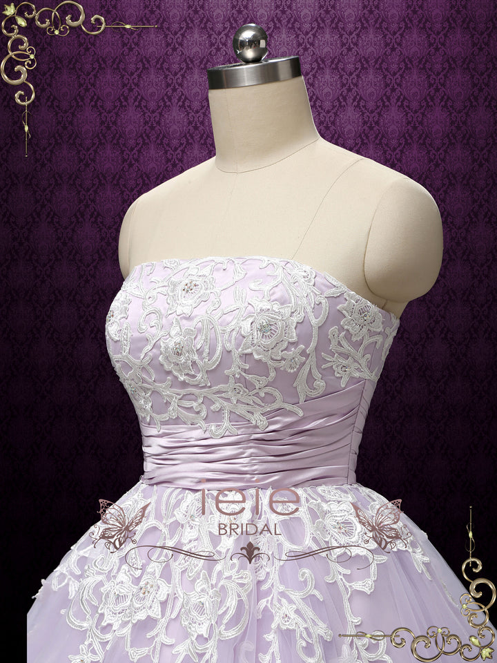 Lilac Purple Strapless Ballerina Style Tea Length Wedding Dress KELSEY