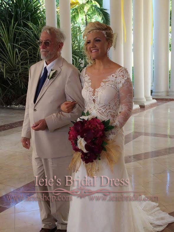 Open Back Lace Wedding Dress with Plunging Neckline ELIZABETH