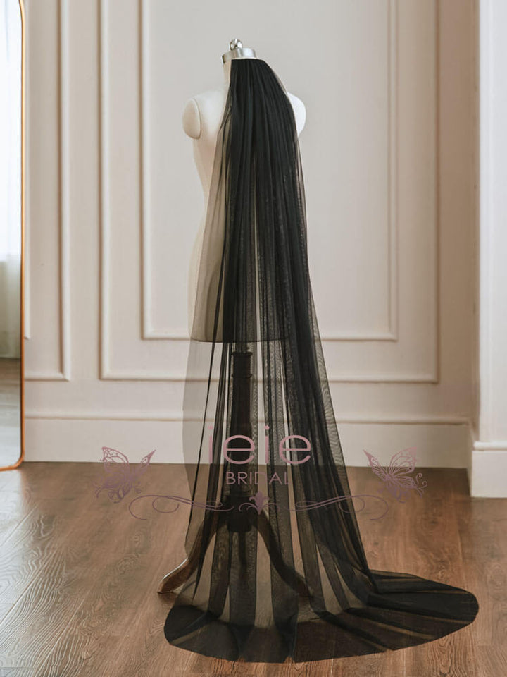 Black Soft Tulle Chapel Length Wedding Veil VG1030