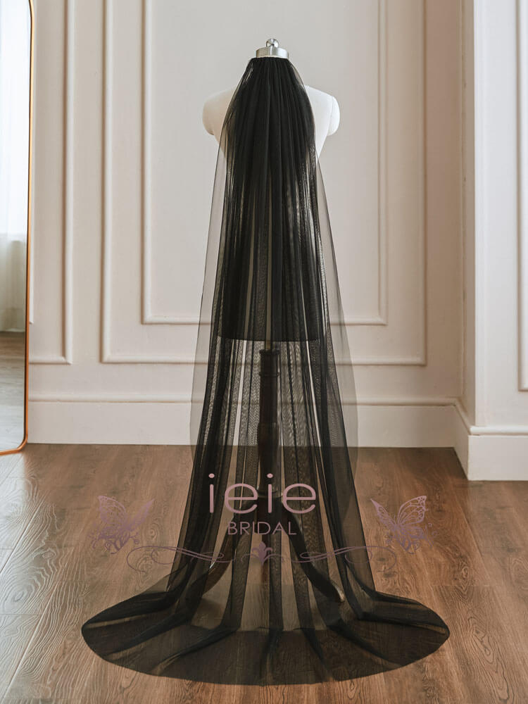 Black Soft Tulle Chapel and Cathedral Length Wedding Veil VG1030