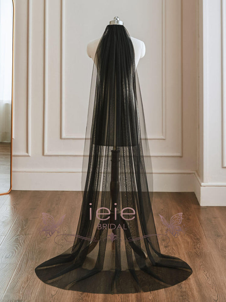 Black Soft Tulle Chapel Length Wedding Veil VG1030