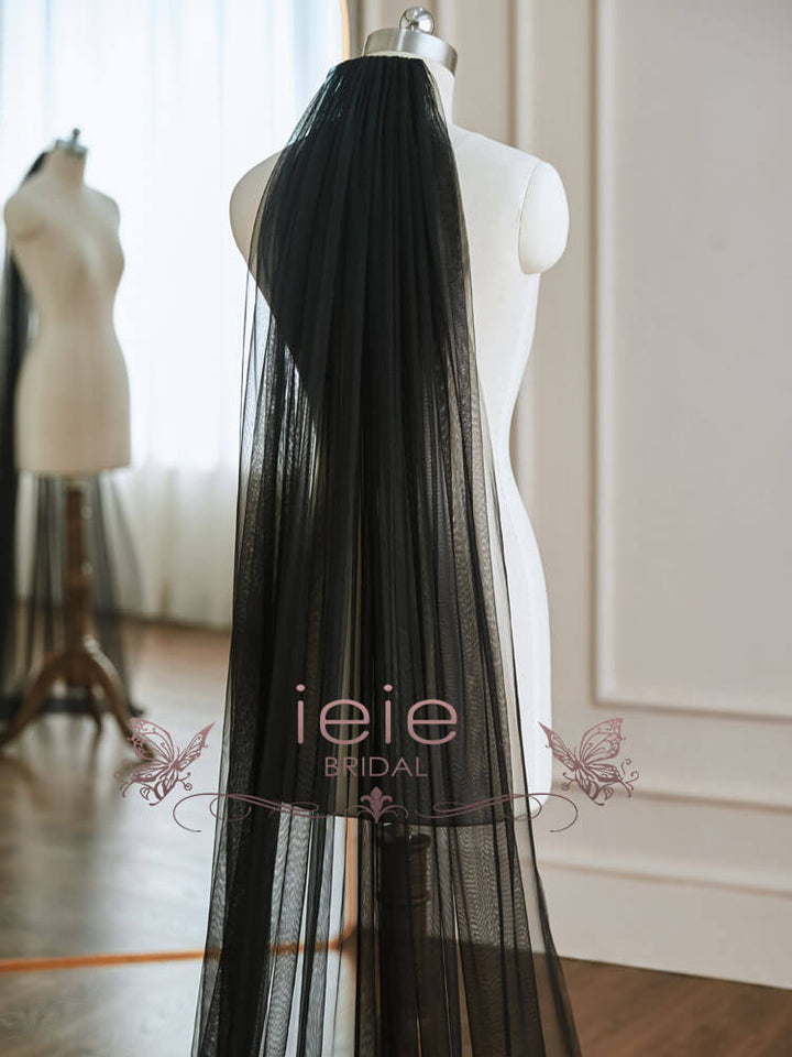 Black Soft Tulle Chapel Length Wedding Veil VG1030